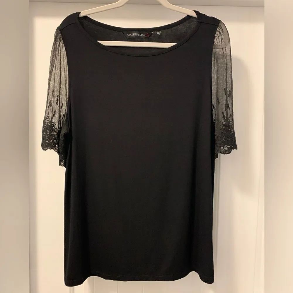 Colleen Lopez HSN Lace Short Sleeve Top NWOT Size XL Soft